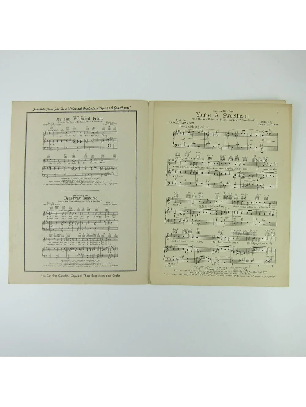 Sheet Music You're a Sweetheart Musical Alice Faye Vintage 1937